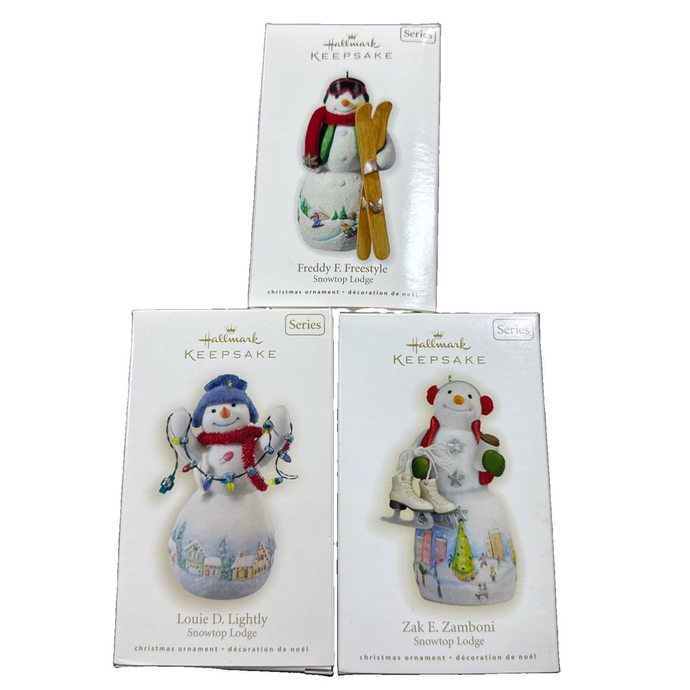 Hallmark Keepsake Snowtop Lodge Ornament Lot of 3 Christmas Snowman Ski Lights